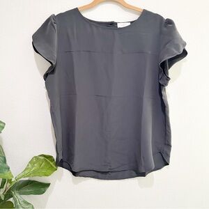 Loft grey silky blouse boxy L flutter sleeve
